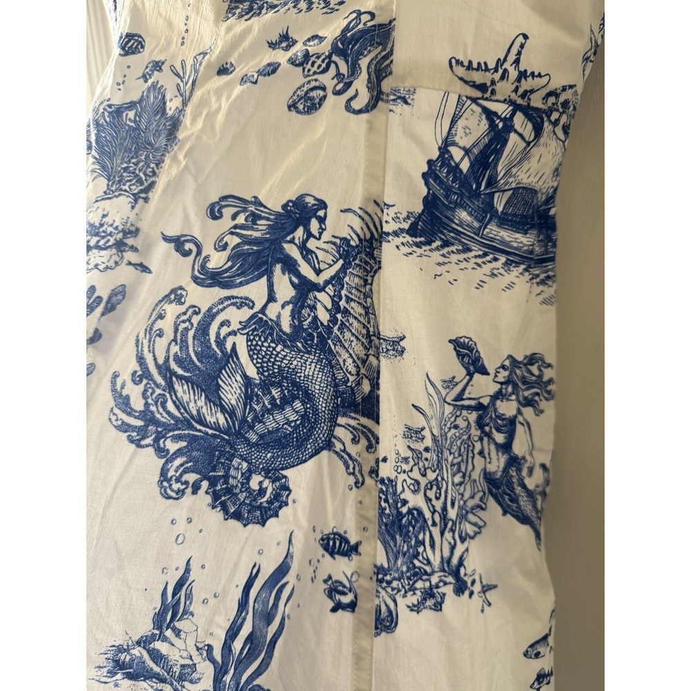 Avec Les Filles Blue White Mermaid Toile Linen Blend Midi Dress Size 8 NWT - Picture 7 of 16